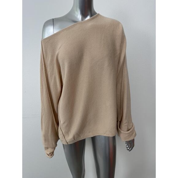 Vince Nude Blush Wool Cashmere Sweater Womens Large Relaxed Beige Boatneck - Picture 11 of 14